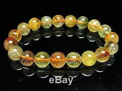 10MM Rare 3A Natural Golden Rutilated Quartz Round Beads Bracelet GIFT BL5737d