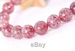 10.5MM Rare 6A Natural PinkStrawberry Quartz Crystal Round Bracelet GIFT BL9677c