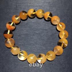 10.5mm Rare Natural Yellow Rabbit hair Quartz Crystal Round Beads Bracelet AAAA