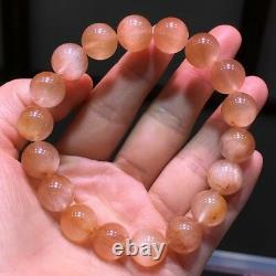 11.2mm Rare Natural Pink Rabbit hair Quartz Crystal Round Beads Bracelet AAAA