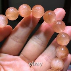11.2mm Rare Natural Pink Rabbit hair Quartz Crystal Round Beads Bracelet AAAA