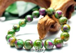 11.5MM Rare 5A Natural Ruby in Fuchsite Crystal Round Bracelet GIFT BL9281c