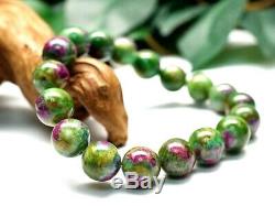 11.5MM Rare 5A Natural Ruby in Fuchsite Crystal Round Bracelet GIFT BL9281c