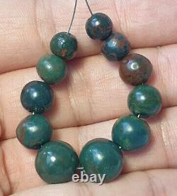 11 Ancient Rare Persian Green Jasper Stone Beads