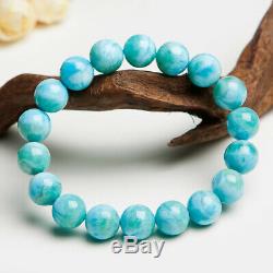 11mm Natural Blue Larimar Gemstone Stretch Round Beads Rare Women Bracelet AAAA