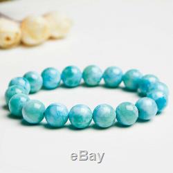 11mm Natural Blue Larimar Gemstone Stretch Round Beads Rare Women Bracelet AAAA