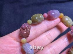 121116.5mm 100% Natural Rare YanYuan Agate Lotus Carved Beads Stretch Bracelet