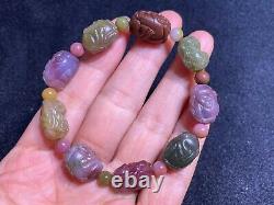 121116.5mm 100% Natural Rare YanYuan Agate Lotus Carved Beads Stretch Bracelet