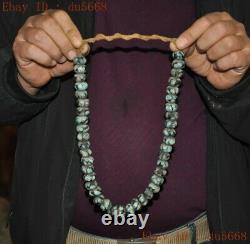 12Rare China Tibetan Buddhism Strange stone carved Buddha beads amulet necklace