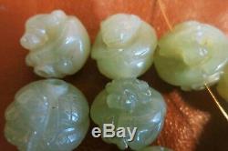 12 Rare Antique Vintage Chinese Carved Celadon Jade Zodiac Beads 18mm