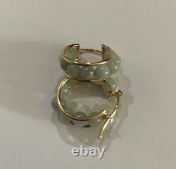 14K Gold & Jade Beads Hoop Earrings Rare Elegant New