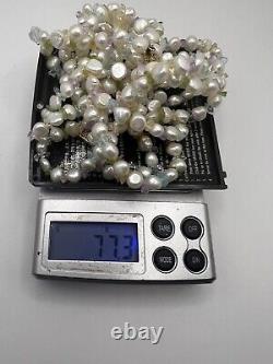 14K RARE Unique 3-Strand Fresh Water Pearl Semi Precious Stone Necklace
