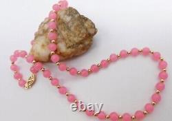 14K Yellow Gold Jade PINK Beaded Necklace 18 Estate? RARE Absolutely beauti