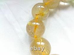 14MM Rare 5A Natural Clear Golden Rutilated Quartz Round Bracelet GIFT BL9905e