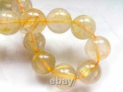 14MM Rare 5A Natural Clear Golden Rutilated Quartz Round Bracelet GIFT BL9905e