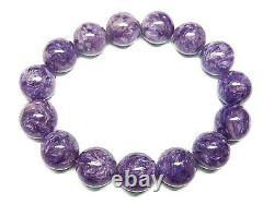 14MM Rare 7A Natural Russian Charoite Round Bracelet Angel Silica GIFT BL9991c