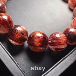 14.6mm Rare Natural Red Rabbit hair Quartz Crystal Round Beads Bracelet AAAA