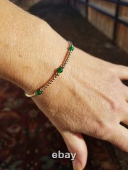 14k Gold 5mm RARE Emerald Green Russian Chrome Diopside Bead Bracelet ALL SIZES