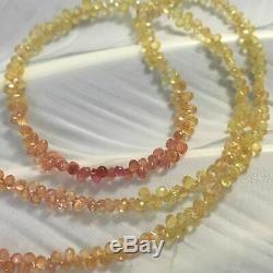 14k Rare Natural Padparadscha Sapphire Ombre Briolette Faceted Beads Necklace 18