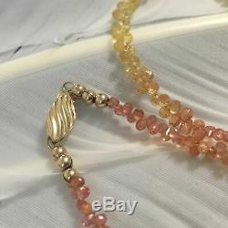 14k Rare Natural Padparadscha Sapphire Ombre Briolette Faceted Beads Necklace 18