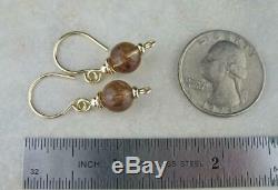 14k Real Solid Gold Rare Stone Copper Rutilated Quartz Gemstone Earrings