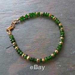 14k Solid Gold 5mm RARE Emerald Green Russian Chrome Diopside Bead Bracelet