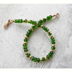 14k Solid Gold 5mm RARE Emerald Green Russian Chrome Diopside Bead Bracelet
