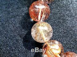 15MM Rare 5A Natural Titin Golden Rutilated Quartz Round Bracelet GIFT BL5889d