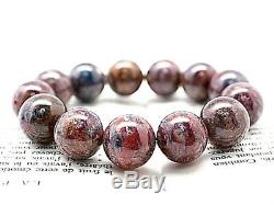 15.5MM 6A Rare Natural Pietersite Blue Red Yellow Round Bracelet GIFT BL9909d