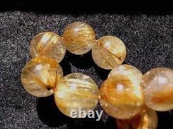 15.5MM Rare 7A Natural Golden Rutilated Quartz Round Beads Bracelet GIFT BL9981c