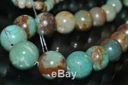 15.5 Rare Old Stock/AAAAGenuine HUBEI TURQUOISE Graduated Round Beads M1296
