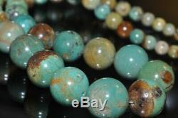 15.5 Rare Old Stock/AAAAGenuine HUBEI TURQUOISE Graduated Round Beads N1296