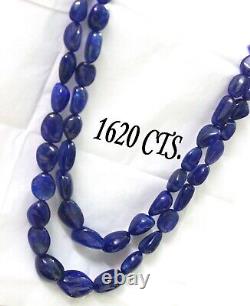 1620 TCW Natural blue Tanzanite Necklace Tumbles Beads certified estate vintage