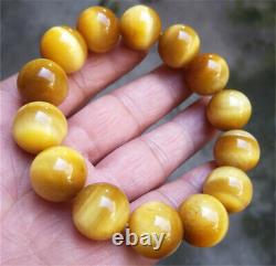 16.2MM Rare Natural Yellow Tiger Eye Stone Jade Beads Bracelet