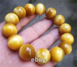 16.2MM Rare Natural Yellow Tiger Eye Stone Jade Beads Bracelet