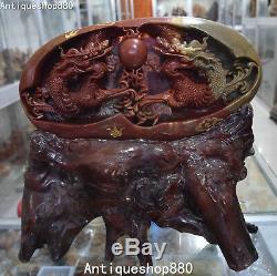 16 Rare China Shoushan Stone Hand Carving Double Dragon Loong Play Beads Statue