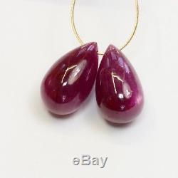 17.55CT RARE 100% Natural Longido Red Ruby Smooth Teardrop Briolette Beads PAIR