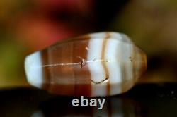 17x10 mm Very Rare Tibetan Ancient Agate Pendent, Est 1000 Y/O Dzi Banded Bead