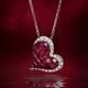 18k White Gold Over Ruby & Diamond Heart Pendant With 18 Chain Necklace Rare