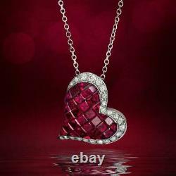 18K White Gold Over Ruby & Diamond Heart Pendant with 18 Chain Necklace RARE