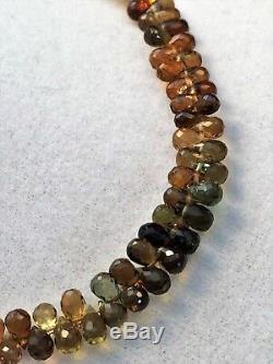 18K YG Natural Multi Color Rare Dravite Tourmaline Briolette Shape Bead Necklace
