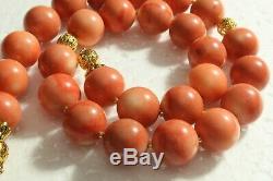 18 k Loveliness 100% Natural Coral Hand Carved Organic Rare Round Necklace Beads