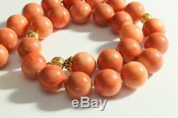 18 k Loveliness 100% Natural Coral Hand Carved Organic Rare Round Necklace Beads