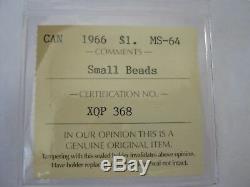 1966 Canada Silver Dollar Small Beads ICCS MS64 Extremely Rare Gem Coin