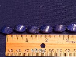 19 ANTIQUE LAPIS NECKLACE. Rare Shape 10 X 14 mm Hand-Knotted. Sterling Clasp