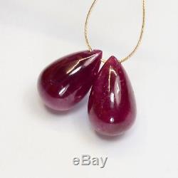 20CT RARE 100% Natural Longido Red Ruby Smooth Teardrop Briolette Beads PAIR