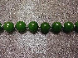 20 RARE SPECTACULAR GREEN JADE NECKLACE Huge 18 mm Beads Sterling Clasp KNOTTED
