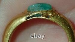 21mm Rare Ancient Roman Gold Ring with Green Stone, 1800+ Years Old, #S2430
