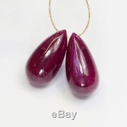 22.35CT RARE 100% Natural Longido Red Ruby Smooth Teardrop Briolette Beads PAIR