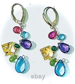 $2,300 14k AAA Paraiba Apatite, Pink Sapphire, + Rare Gems Statement Earrings